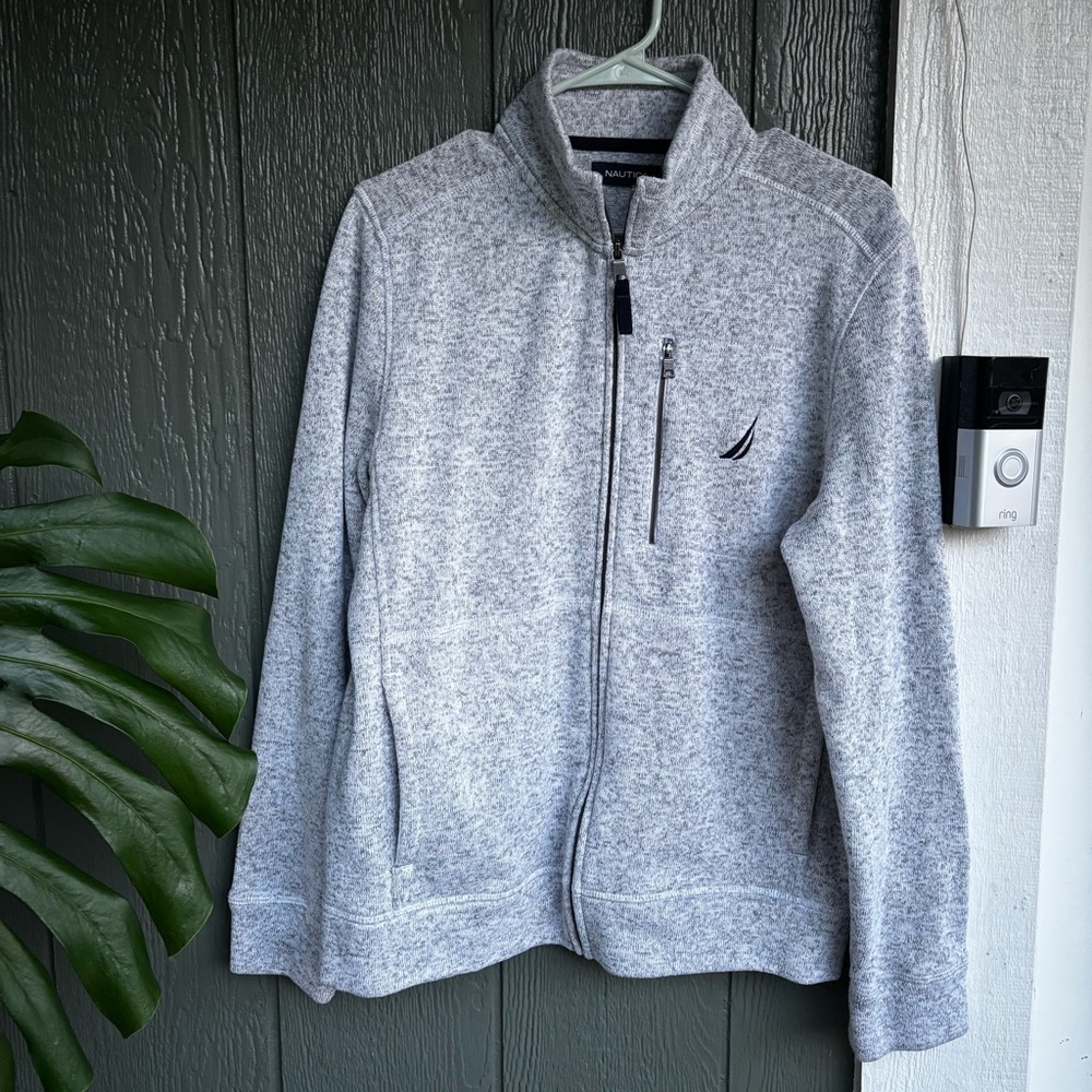 Nautica Full Zip Light Heather Gray Fleece Jacket Men’s Medium